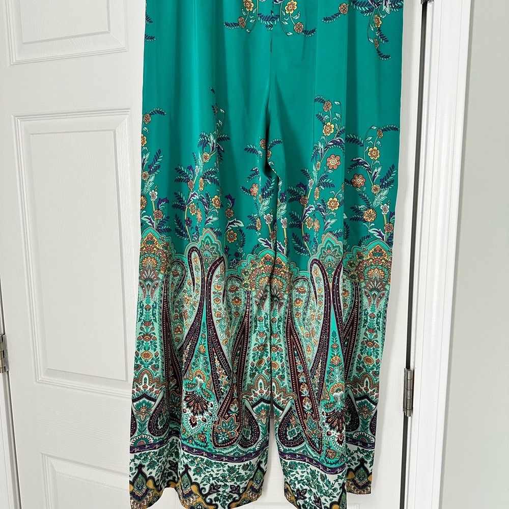 Rachel Zoe Teal and Purple Floral Wide Leg Pants - Picture 3 of 6